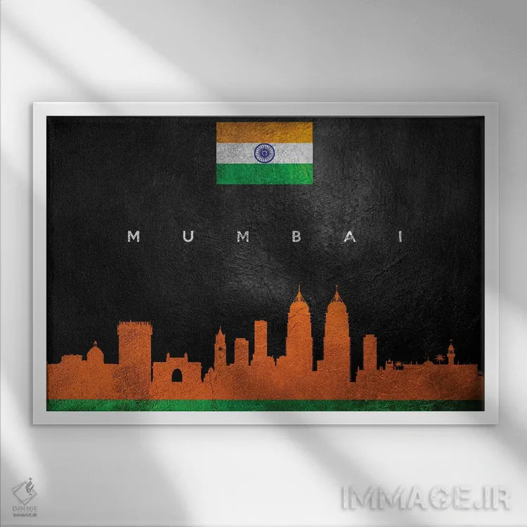 تابلو خط افق بمبئی، هند؛ نسخه ۲ اثر آدریان بالدُوینو - نمای قابدار سفید