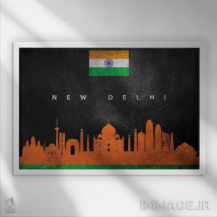 تابلو خط افق دهلی نو، هند اثر آدریان بالدُوینو - نمای قابدار سفید