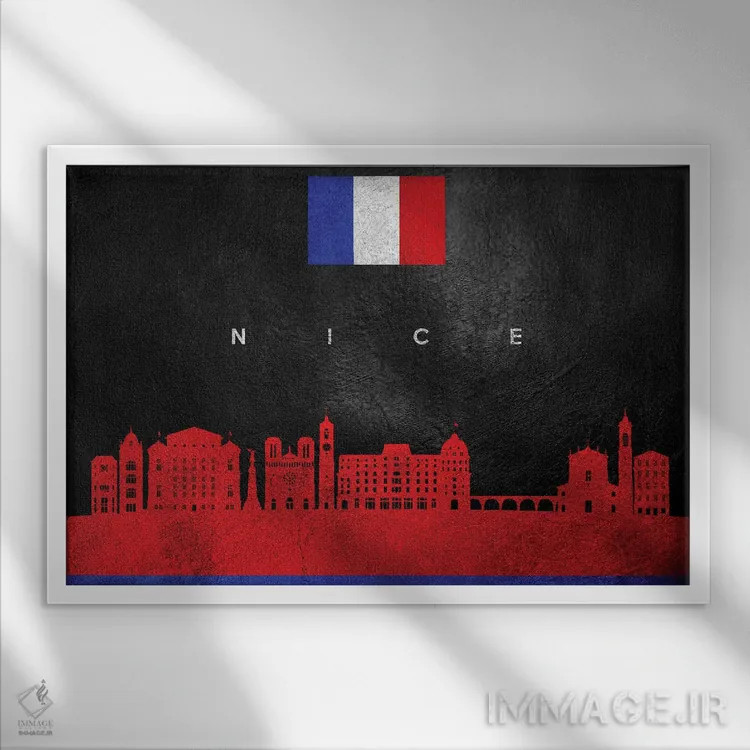 تابلو خط افق نیس، فرانسه اثر آدریان بالدُوینو - نمای قابدار سفید