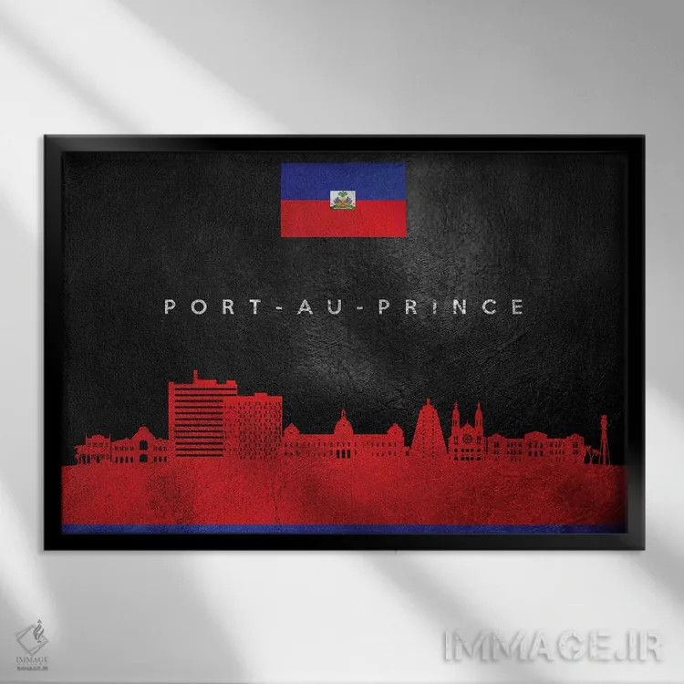 تابلو خط افق پورت-او-پرنس، هائیتی اثر آدریان بالدُوینو - نمای قابدار مشکی