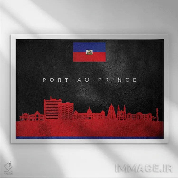 تابلو خط افق پورت-او-پرنس، هائیتی اثر آدریان بالدُوینو - نمای قابدار سفید