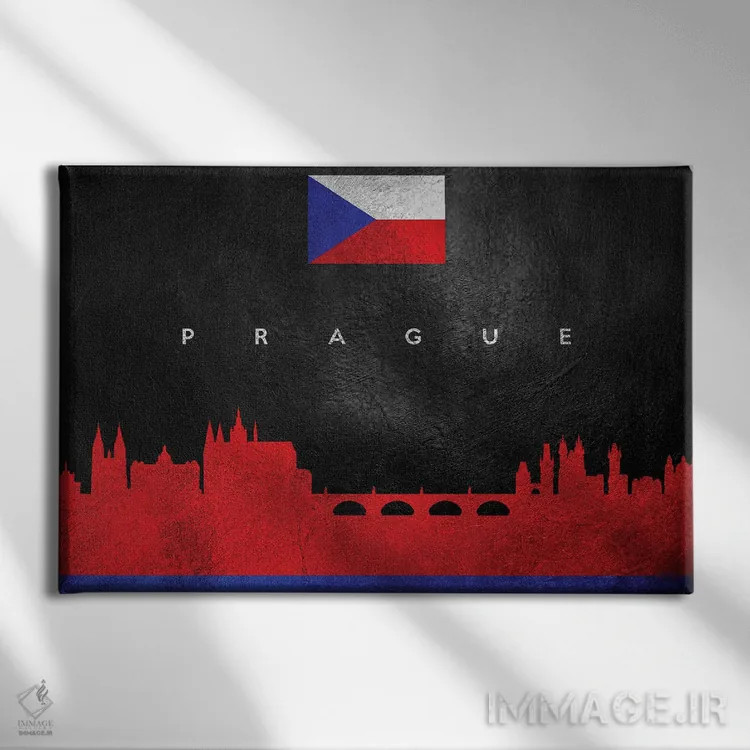 تابلو خط افق پراگ، جمهوری چک اثر آدریان بالدُوینو - نمای روبهرو روی دیوار