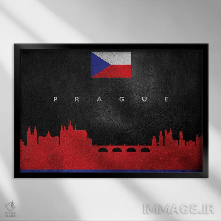 تابلو خط افق پراگ، جمهوری چک اثر آدریان بالدُوینو - نمای قابدار مشکی