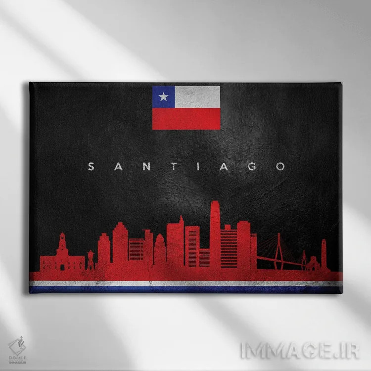 تابلو خط افق سانتیاگو، شیلی اثر آدریان بالدُوینو - نمای روبهرو روی دیوار