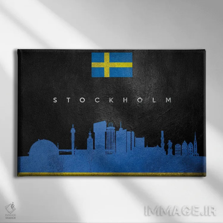 تابلو خط افق استکهلم، سوئد اثر آدریان بالدُوینو - نمای روبهرو روی دیوار