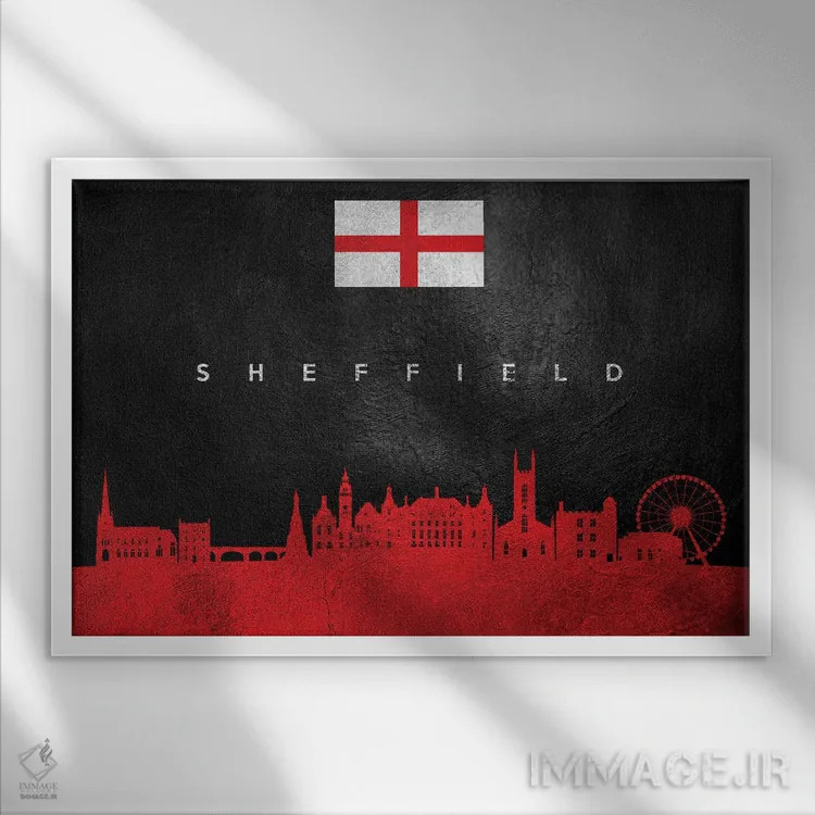 تابلو خط افق شفیلد، انگلستان اثر آدریان بالدُوینو - نمای قابدار سفید