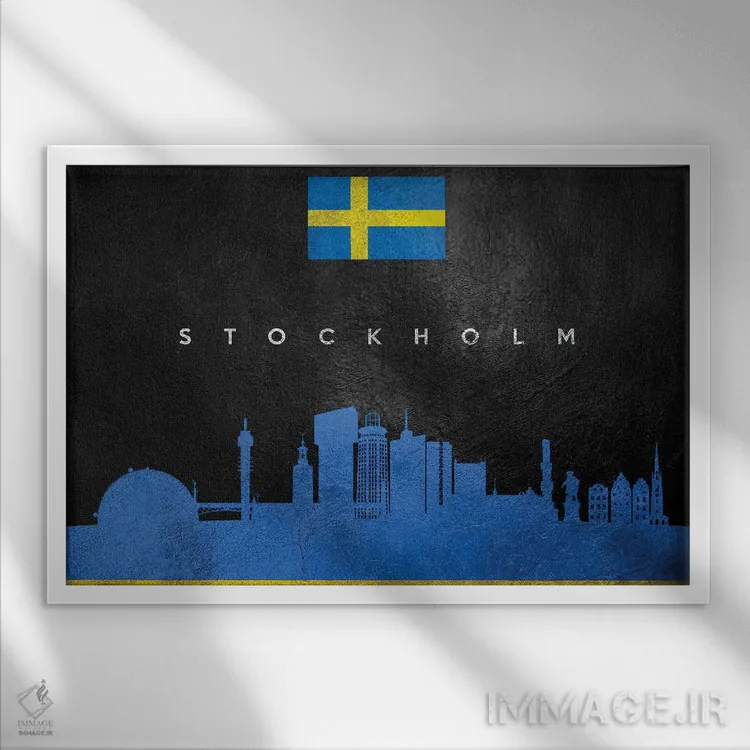 تابلو خط افق استکهلم، سوئد اثر آدریان بالدُوینو - نمای قابدار سفید