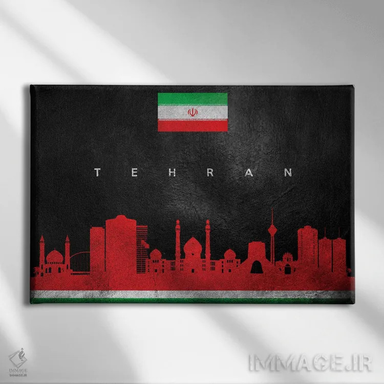 تابلو خط افق تهران، ایران اثر آدریان بالدُوینو - نمای روبهرو روی دیوار