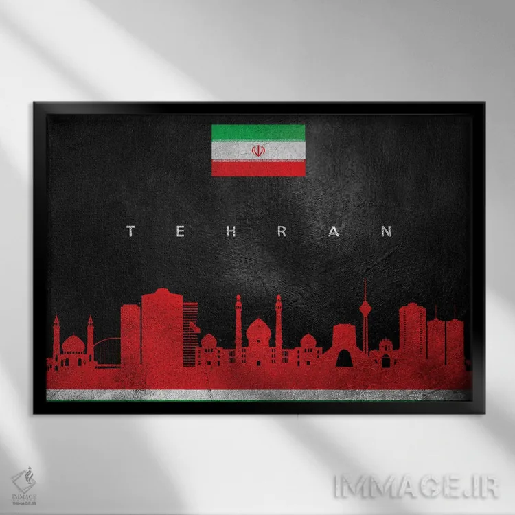 تابلو خط افق تهران، ایران اثر آدریان بالدُوینو - نمای قابدار مشکی