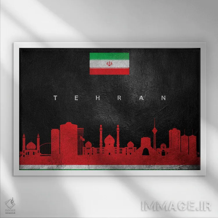 تابلو خط افق تهران، ایران اثر آدریان بالدُوینو - نمای قابدار سفید