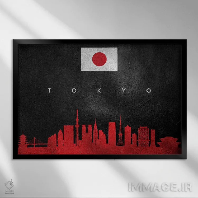 تابلو خط افق توکیو ژاپن II اثر آدریان بالدُوینو - نمای قابدار مشکی