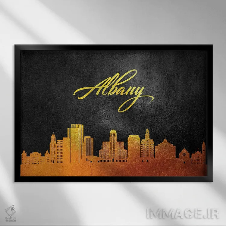 تابلو خط افق طلایی آلبانی نیویورک اثر آدریان بالدُوینو - نمای قابدار مشکی