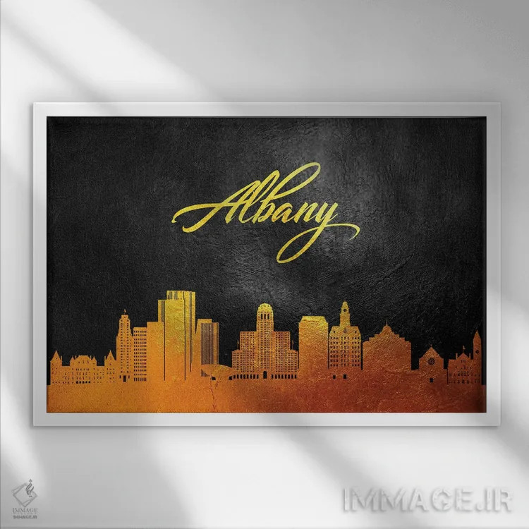 تابلو خط افق طلایی آلبانی نیویورک اثر آدریان بالدُوینو - نمای قابدار سفید