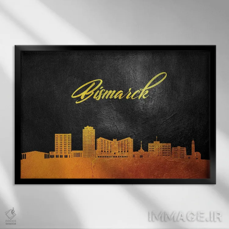 تابلو خط افق طلایی بیزمارک داکوتای شمالی اثر آدریان بالدُوینو - نمای قابدار مشکی