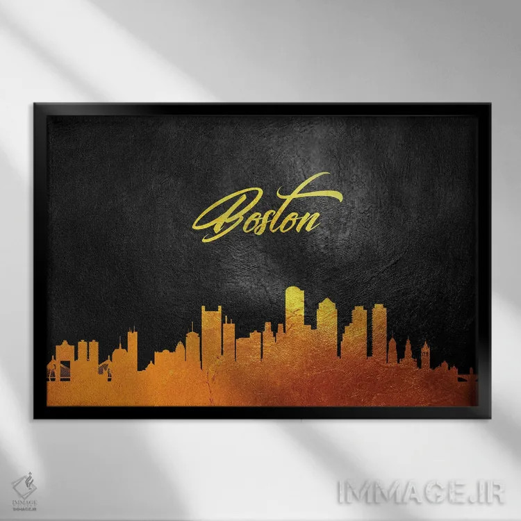 تابلو خط افق طلایی بوستون ماساچوست اثر آدریان بالدُوینو - نمای قابدار مشکی
