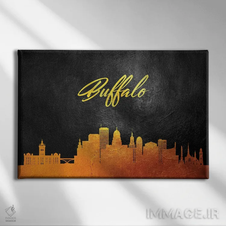 تابلو خط افق طلایی بوفالو نیویورک اثر آدریان بالدُوینو - نمای روبهرو روی دیوار