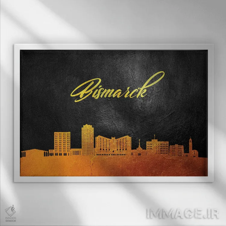 تابلو خط افق طلایی بیزمارک داکوتای شمالی اثر آدریان بالدُوینو - نمای قابدار سفید
