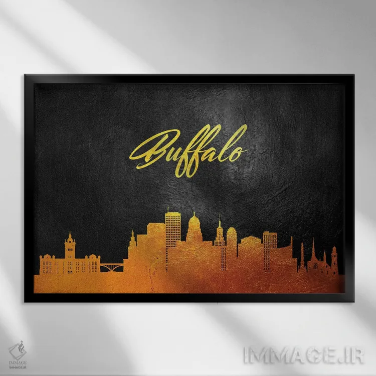 تابلو خط افق طلایی بوفالو نیویورک اثر آدریان بالدُوینو - نمای قابدار مشکی