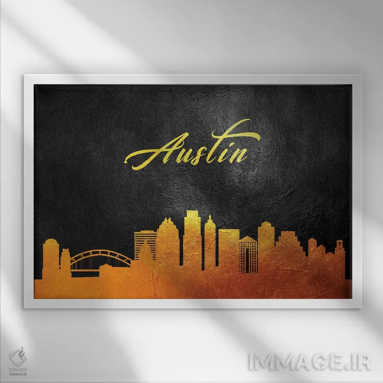 تابلو خط افق طلایی آستین تگزاس اثر آدریان بالدُوینو - نمای قابدار سفید