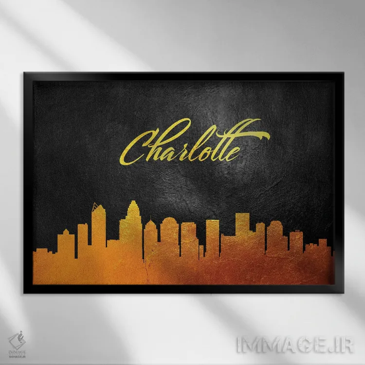 تابلو خط افق طلایی شارلوت کارولینای شمالی اثر آدریان بالدُوینو - نمای قابدار مشکی