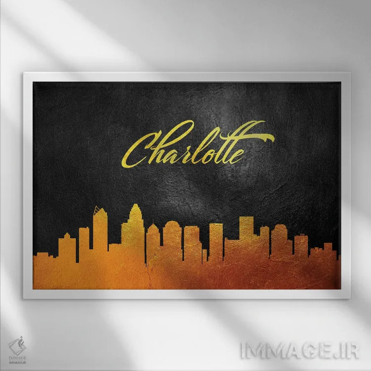 تابلو خط افق طلایی شارلوت کارولینای شمالی اثر آدریان بالدُوینو - نمای قابدار سفید