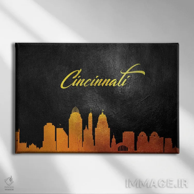 تابلو خط افق طلایی سینسیناتی اوهایو اثر آدریان بالدُوینو - نمای روبهرو روی دیوار