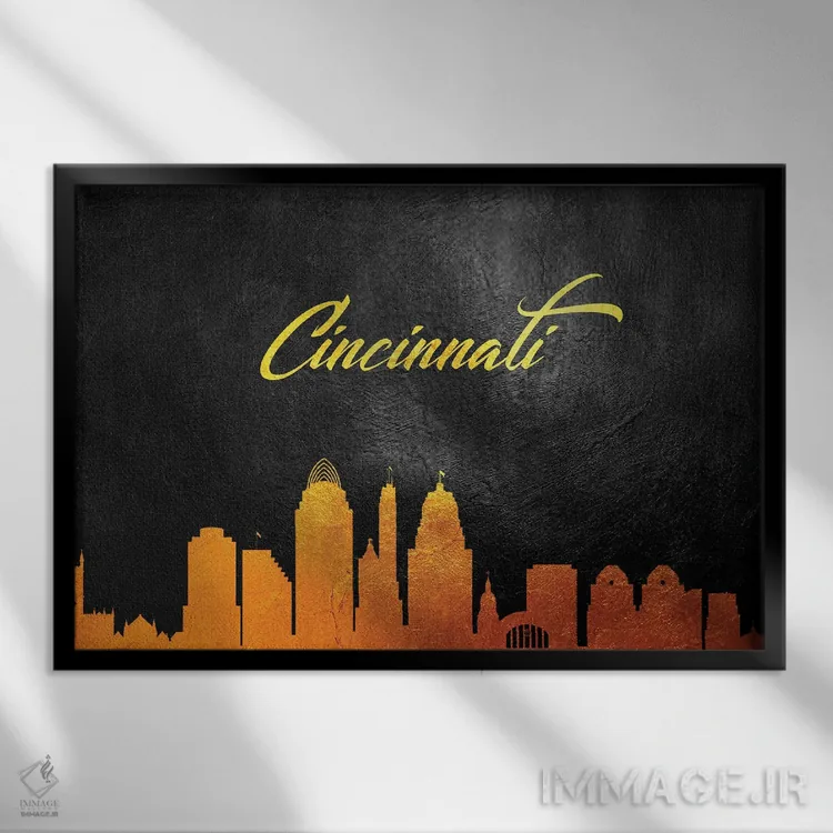 تابلو خط افق طلایی سینسیناتی اوهایو اثر آدریان بالدُوینو - نمای قابدار مشکی