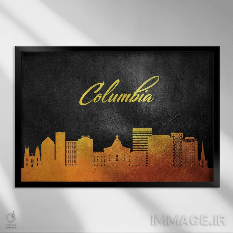 تابلو خط افق طلایی کلمبیا کارولینای جنوبی اثر آدریان بالدُوینو - نمای قابدار مشکی