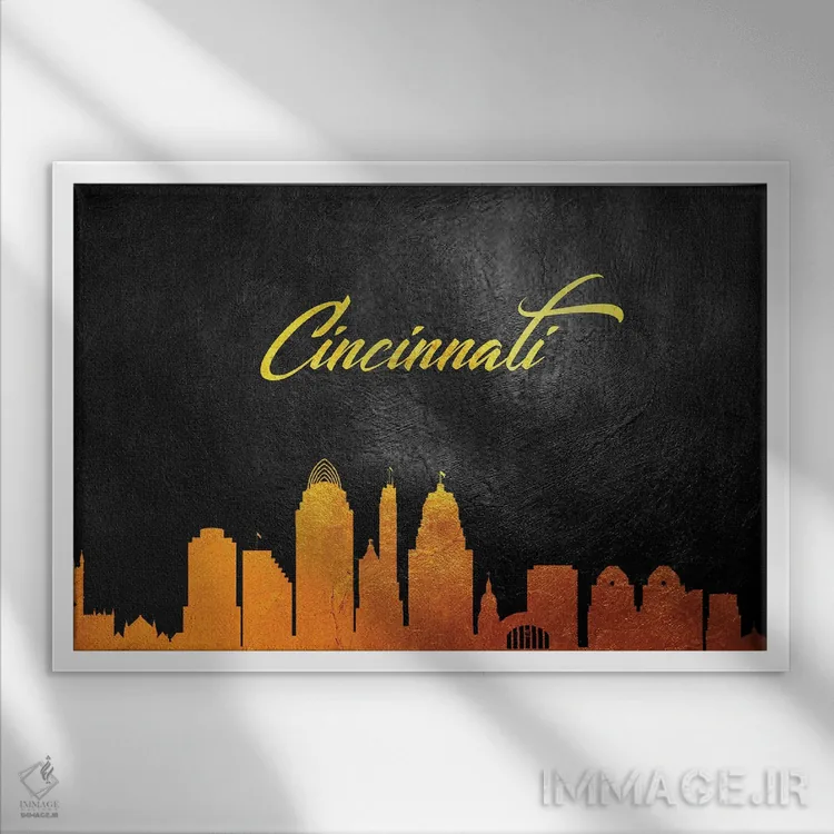 تابلو خط افق طلایی سینسیناتی اوهایو اثر آدریان بالدُوینو - نمای قابدار سفید