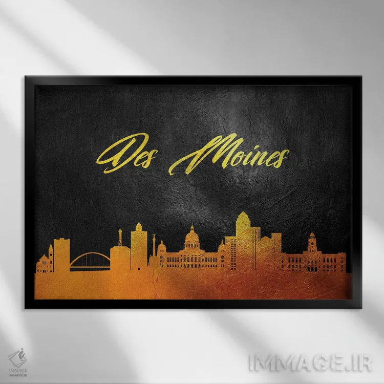 تابلو خط افق طلایی دموین آیووا اثر آدریان بالدُوینو - نمای قابدار مشکی