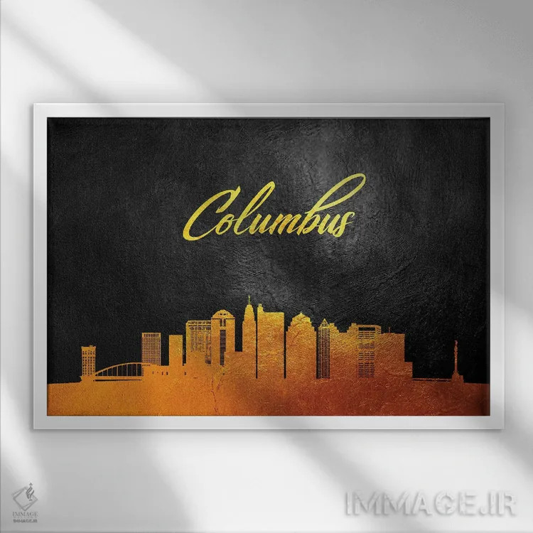 تابلو خط افق طلایی کلمبوس اوهایو اثر آدریان بالدُوینو - نمای قابدار سفید
