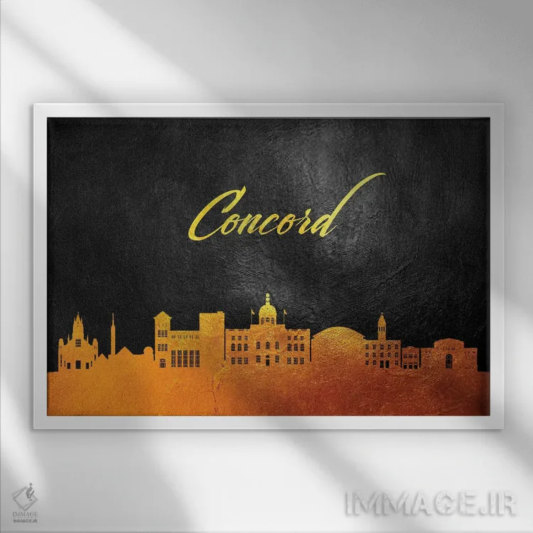 تابلو خط افق طلایی کنکورد ماساچوست اثر آدریان بالدُوینو - نمای قابدار سفید