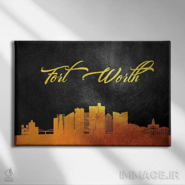 تابلو خط افق طلایی فورت ورث تگزاس اثر آدریان بالدُوینو - نمای روبهرو روی دیوار