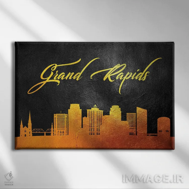 تابلو خط افق طلایی گرند رپیدز میشیگان اثر آدریان بالدُوینو - نمای روبهرو روی دیوار