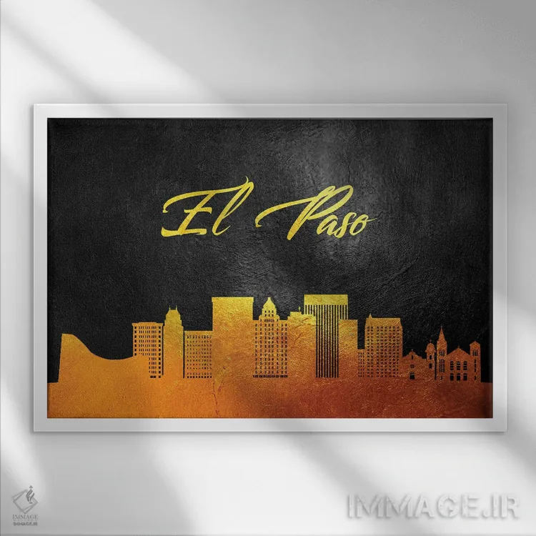 تابلو خط افق طلایی ال پاسو تگزاس اثر آدریان بالدُوینو - نمای قابدار سفید