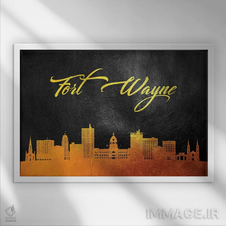 تابلو خط افق طلایی فورت وین ایندیانا اثر آدریان بالدُوینو - نمای قابدار سفید