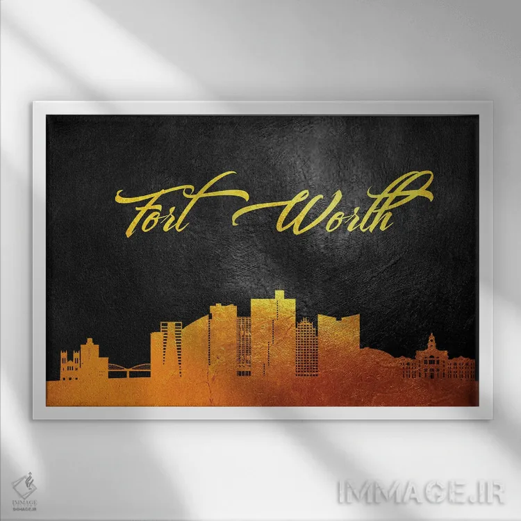 تابلو خط افق طلایی فورت ورث تگزاس اثر آدریان بالدُوینو - نمای قابدار سفید