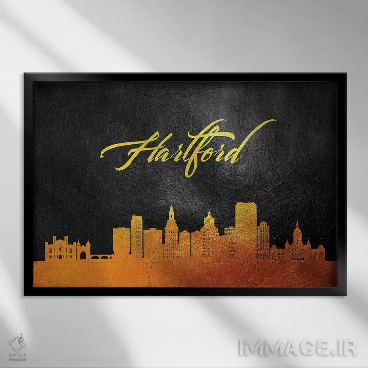 تابلو خط افق طلایی هارتفورد کنتیکت اثر آدریان بالدُوینو - نمای قابدار مشکی