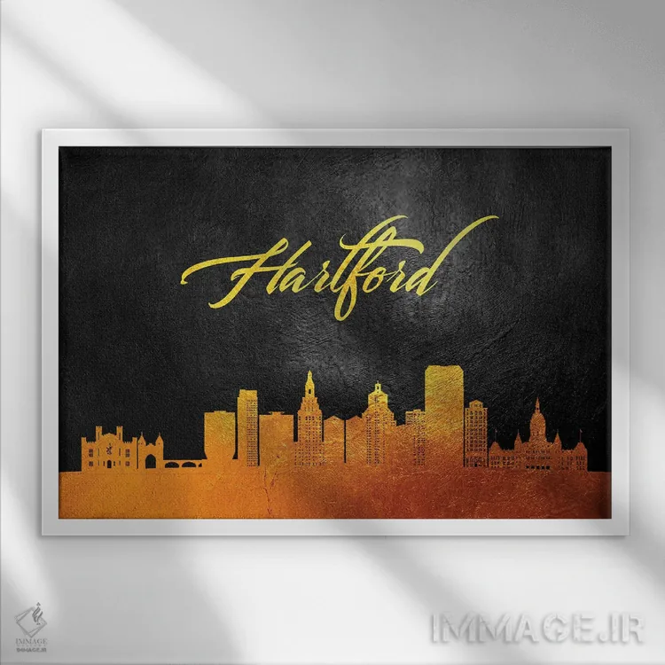 تابلو خط افق طلایی هارتفورد کنتیکت اثر آدریان بالدُوینو - نمای قابدار سفید