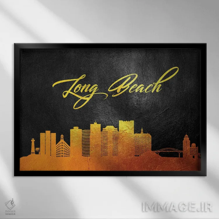 تابلو خط افق طلایی لانگ بیچ کالیفرنیا اثر آدریان بالدُوینو - نمای قابدار مشکی
