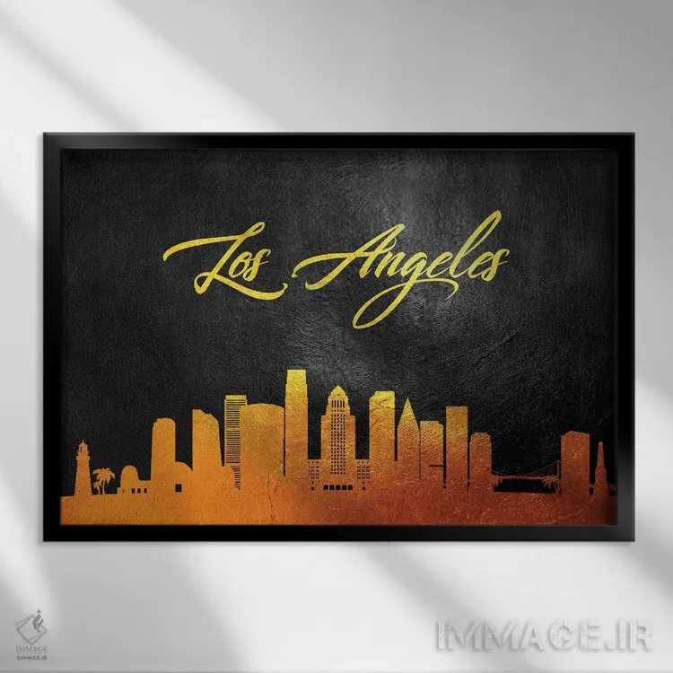 تابلو خط افق طلایی لس آنجلس کالیفرنیا اثر آدریان بالدُوینو - نمای قابدار مشکی