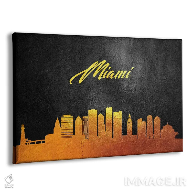 تابلو خط افق طلایی میامی فلوریدا اثر آدریان بالدُوینو - نمای پرسپکتیو محصول