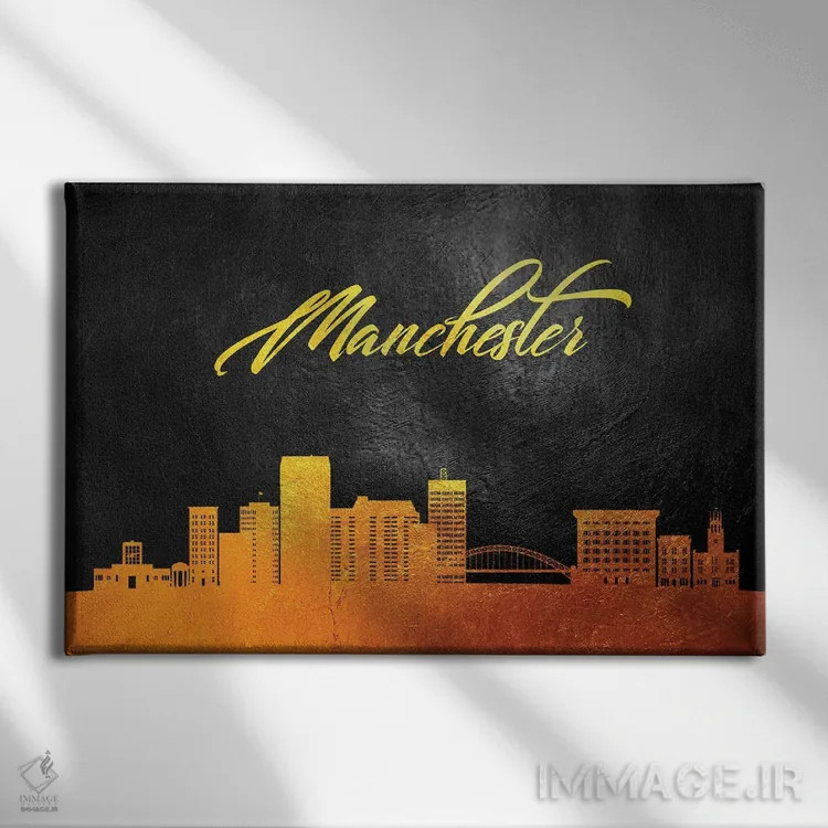 تابلو خط افق طلایی منچستر نیوهمپشایر اثر آدریان بالدُوینو - نمای روبهرو روی دیوار