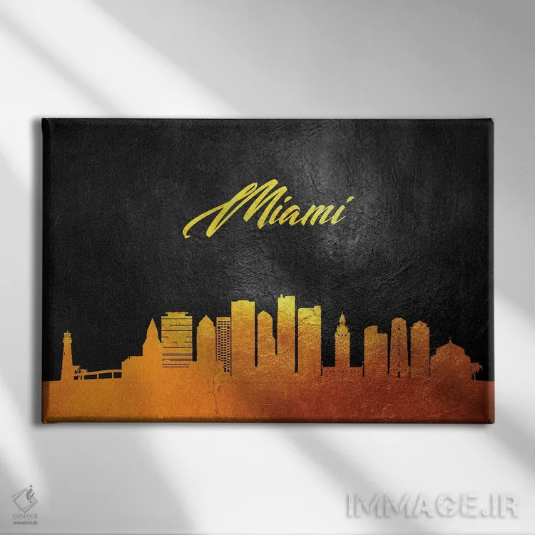 تابلو خط افق طلایی میامی فلوریدا اثر آدریان بالدُوینو - نمای روبهرو روی دیوار