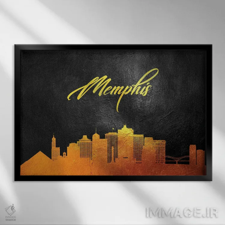 تابلو خط افق طلایی ممفیس تنسی اثر آدریان بالدُوینو - نمای قابدار مشکی