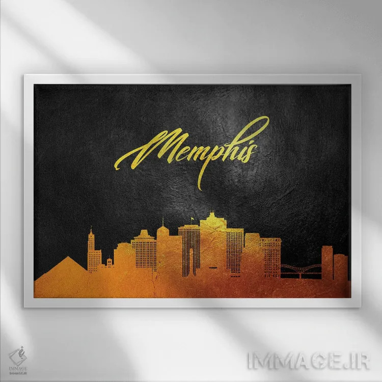 تابلو خط افق طلایی ممفیس تنسی اثر آدریان بالدُوینو - نمای قابدار سفید