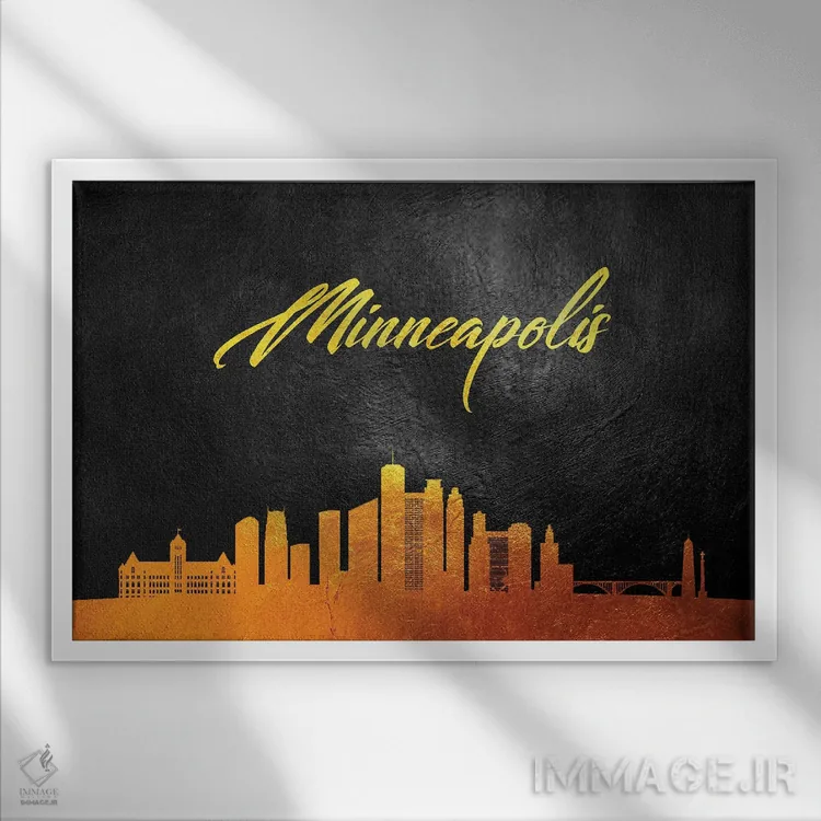 تابلو خط افق طلایی مینیاپولیس مینهسوتا اثر آدریان بالدُوینو - نمای قابدار سفید