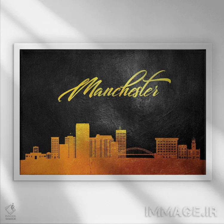 تابلو خط افق طلایی منچستر نیوهمپشایر اثر آدریان بالدُوینو - نمای قابدار سفید