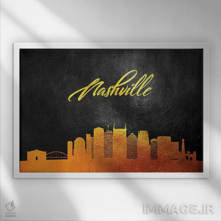 تابلو خط افق طلایی نشویل تنسی اثر آدریان بالدُوینو - نمای قابدار سفید