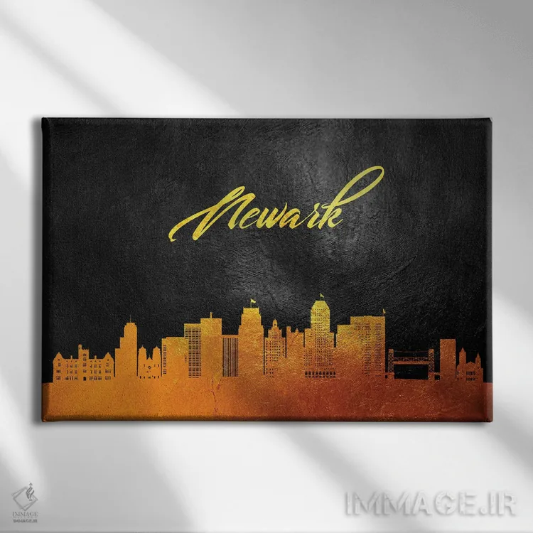 تابلو خط افق طلایی نیوآرک نیوجرسی اثر آدریان بالدُوینو - نمای روبهرو روی دیوار